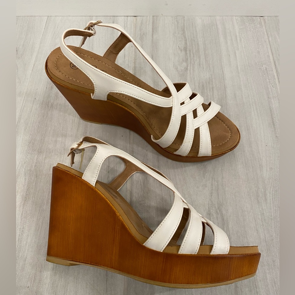 White strappy wedge sandal